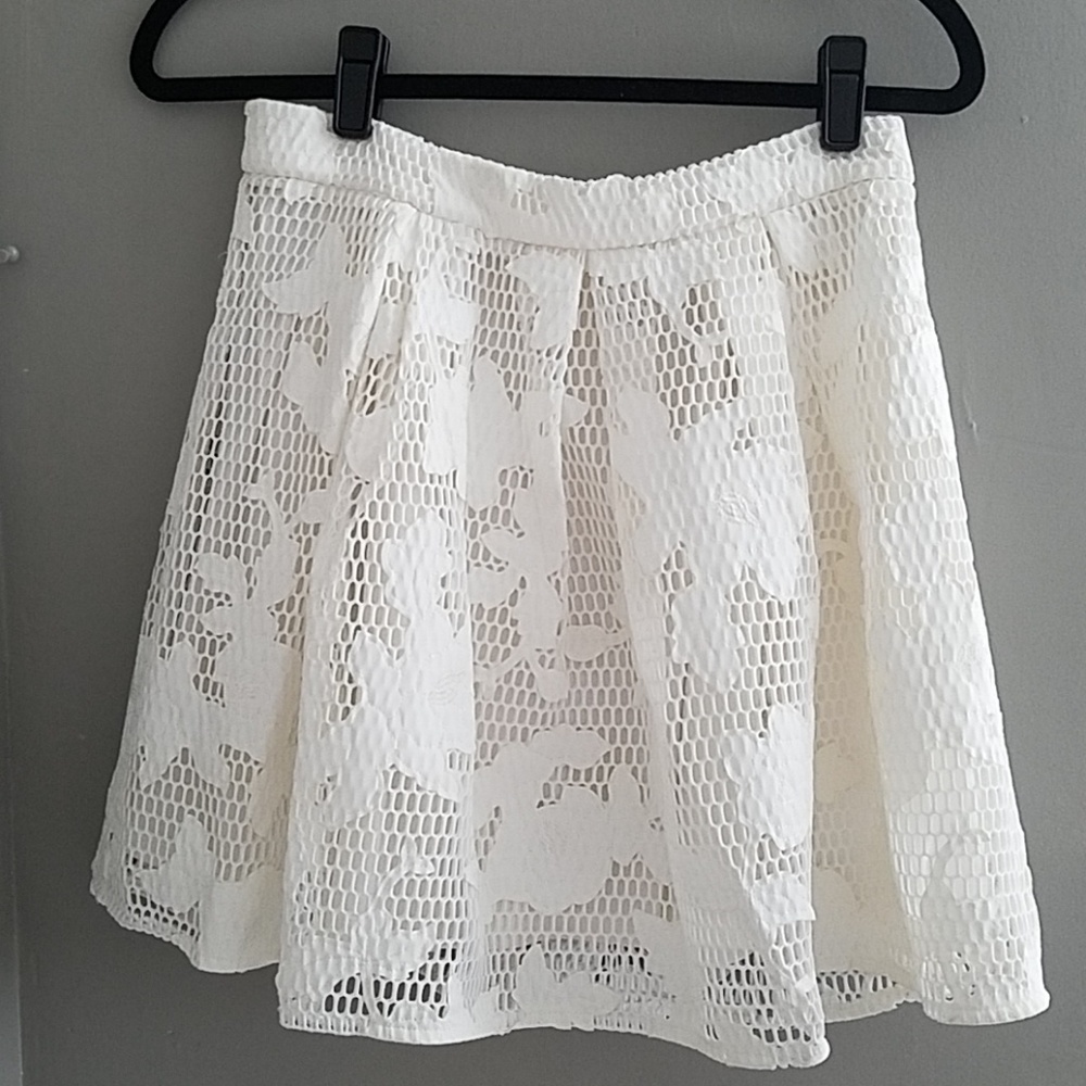 NWOT White Leather Floral Skirt
